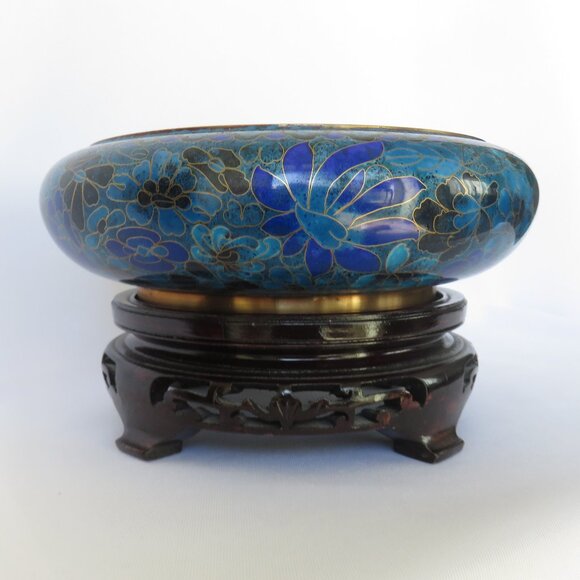 Jingfa Cloisonne Blue and Gold Floral Bowl and Stand Vintage Chinese........325 - Picture 6 of 10